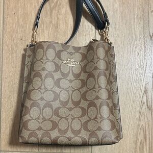 Coach Tan and Brown Signature Shoulder Bag